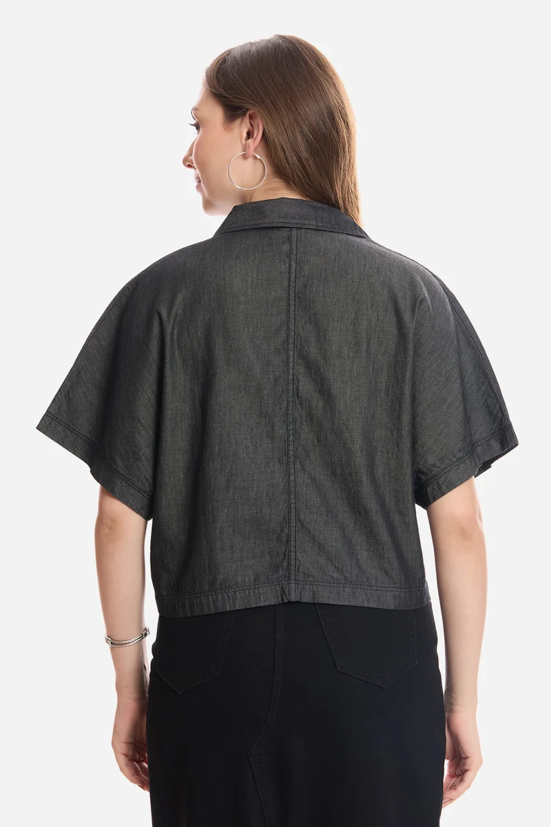 Liory|100% Cotton Dolman Sleeve Denim Top