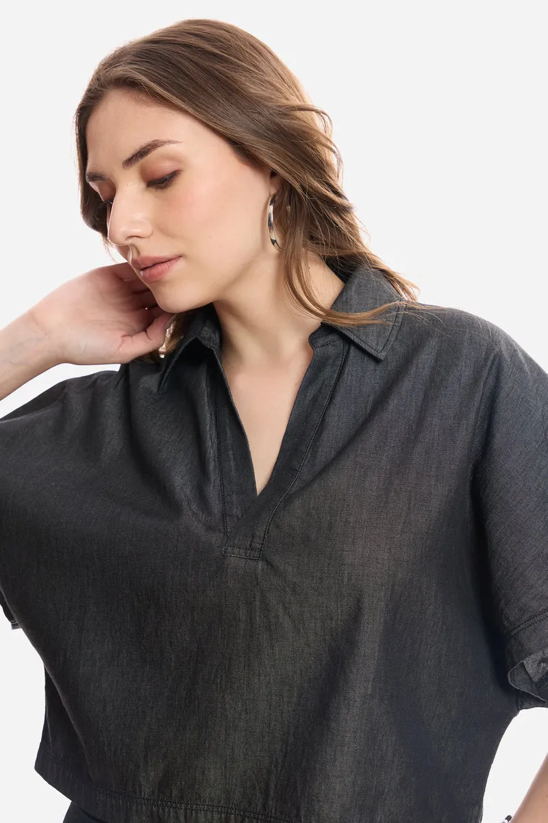 Liory|100% Cotton Dolman Sleeve Denim Top