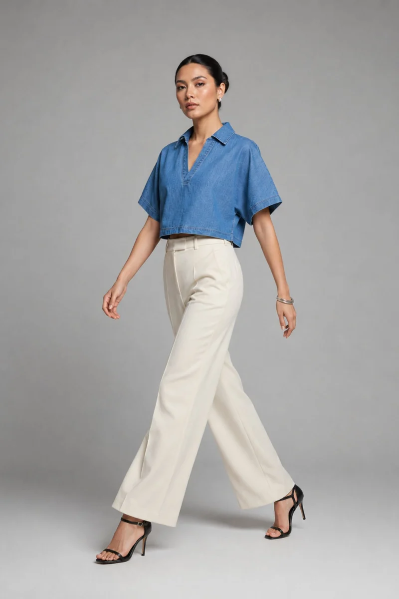 Calla|100% Cotton Dolman Sleeve Denim Top