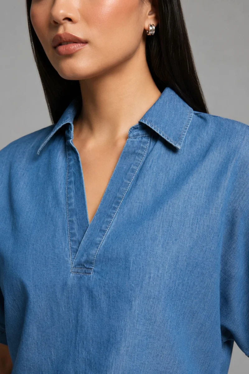 Calla|100% Cotton Dolman Sleeve Denim Top