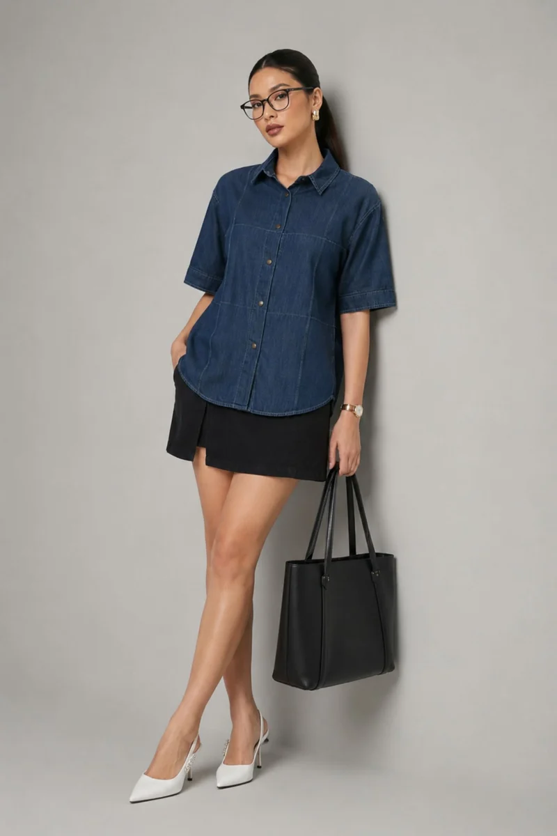 Harri|100% Cotton Pintuck Detail Denim Shirt