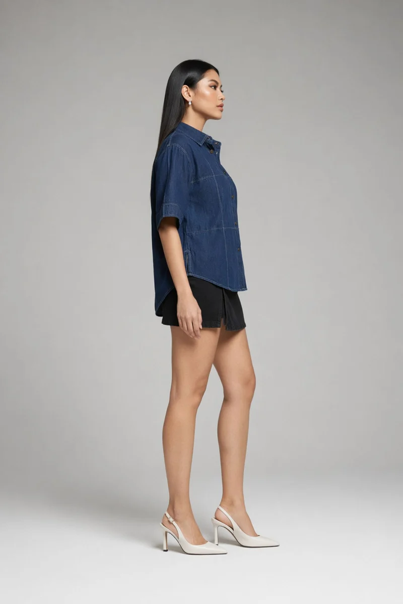 Harri|100% Cotton Pintuck Detail Denim Shirt