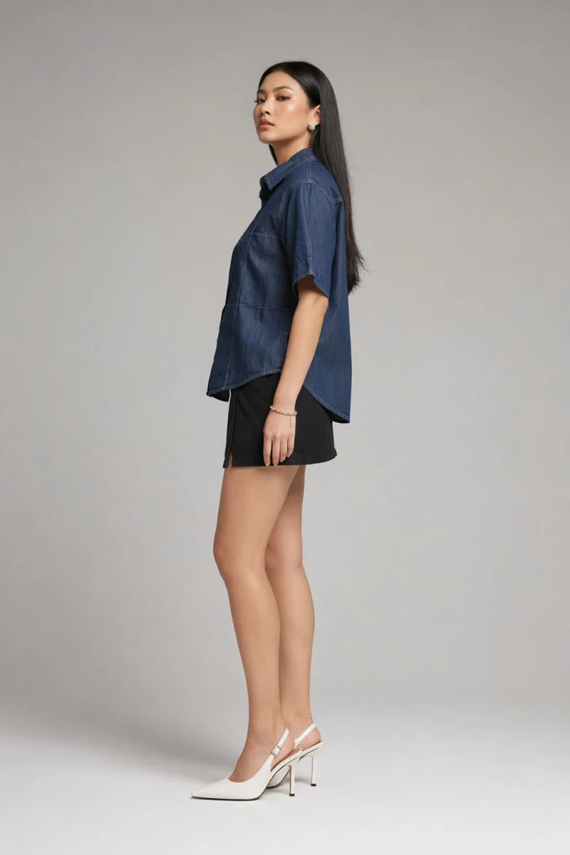 Harri|100% Cotton Pintuck Detail Denim Shirt