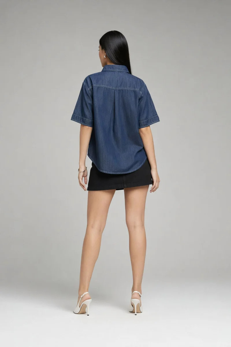 Harri|100% Cotton Pintuck Detail Denim Shirt
