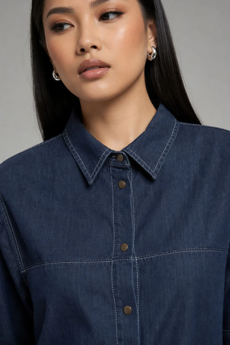 Harri|100% Cotton Pintuck Detail Denim Shirt