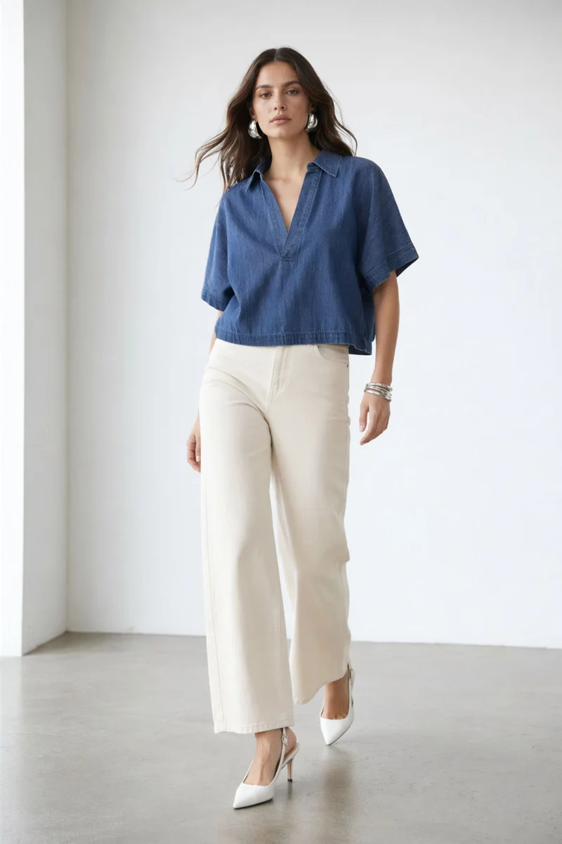 Astra|100% Cotton Dolman Sleeve Denim Top