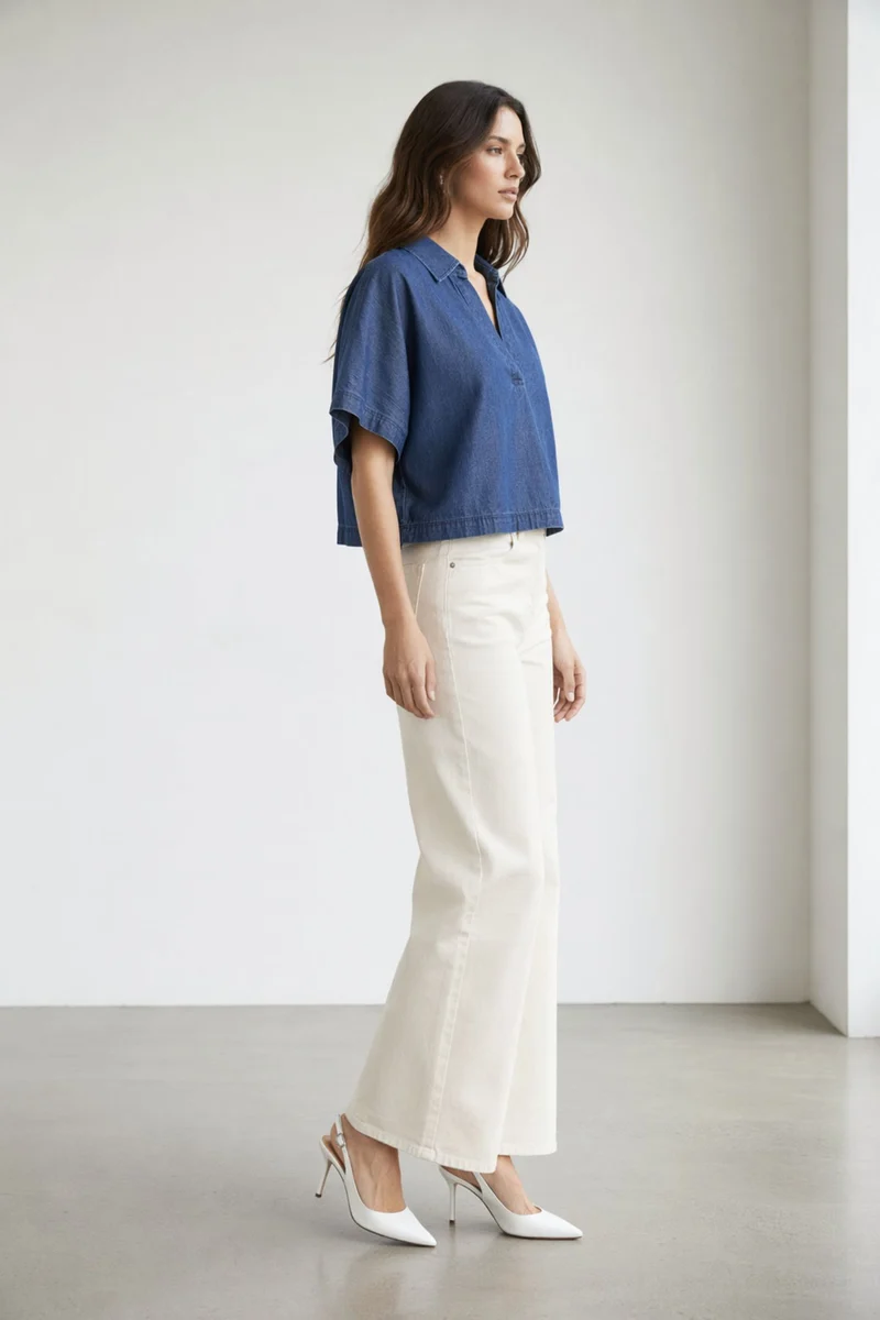 Astra|100% Cotton Dolman Sleeve Denim Top
