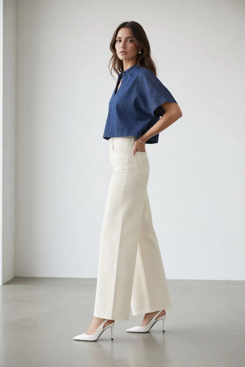 Astra|100% Cotton Dolman Sleeve Denim Top