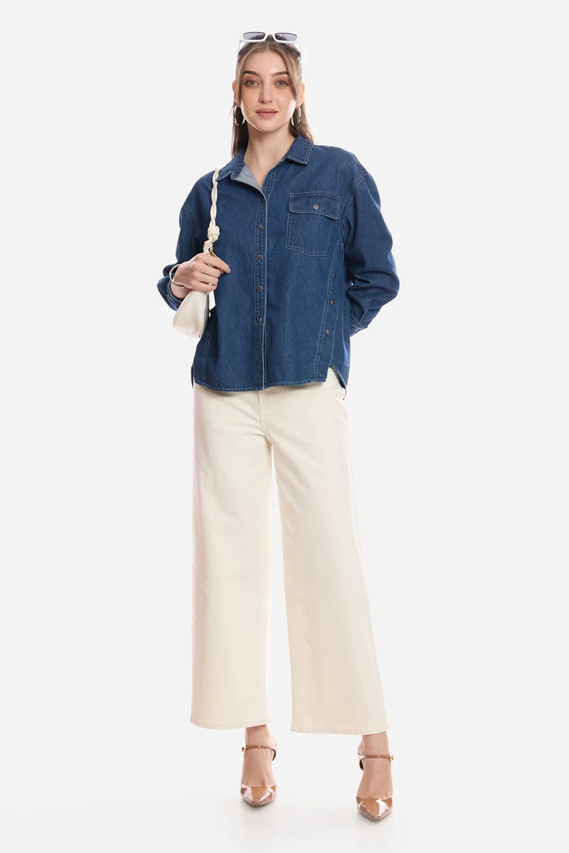 Harun|100% Cotton Snap Detail Shirt