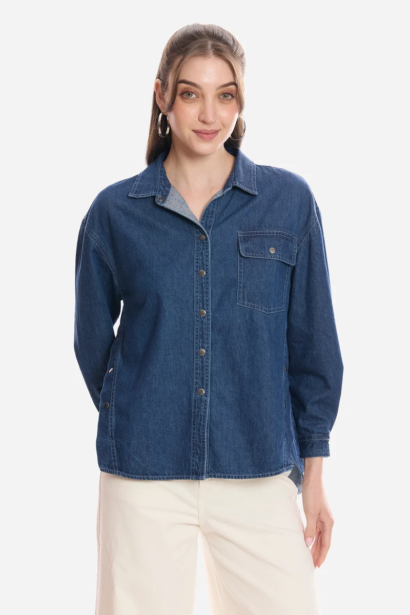 Harun|100% Cotton Snap Detail Shirt