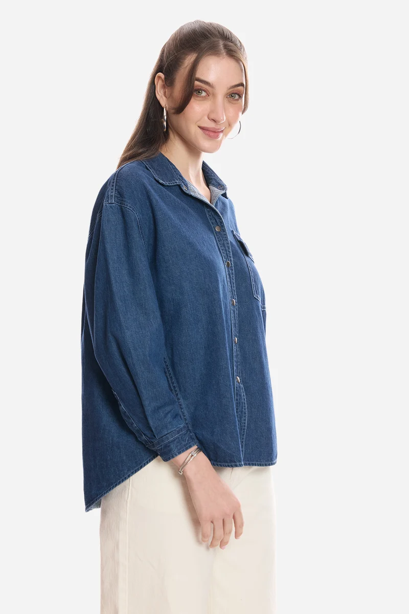 Harun|100% Cotton Snap Detail Shirt