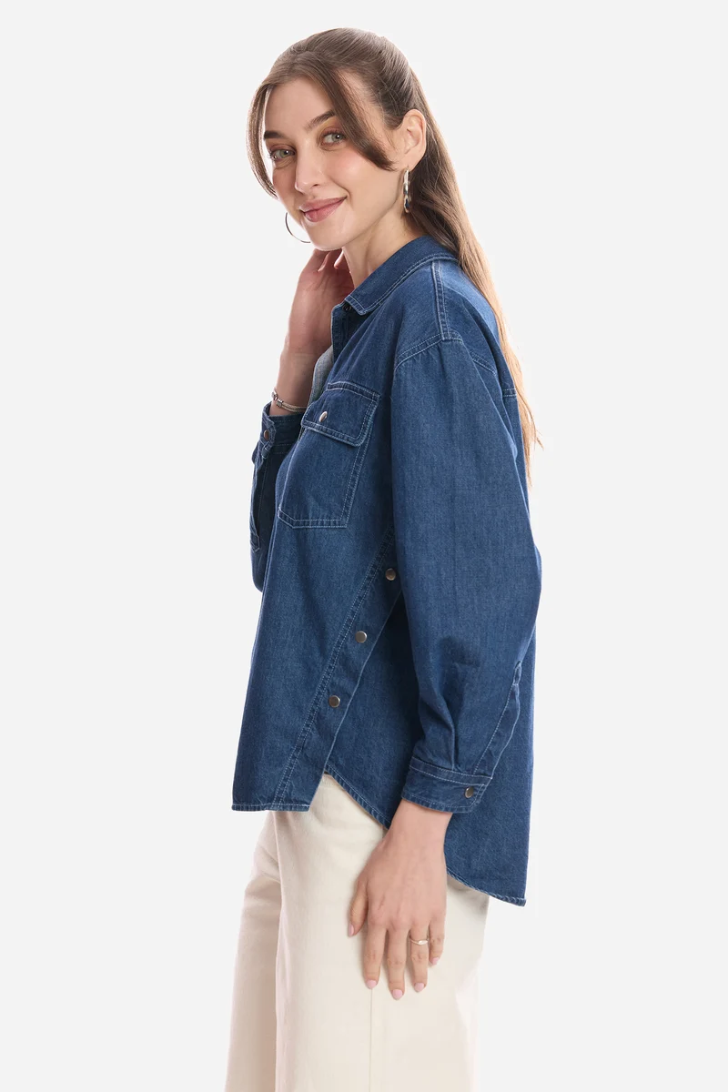 Harun|100% Cotton Snap Detail Shirt