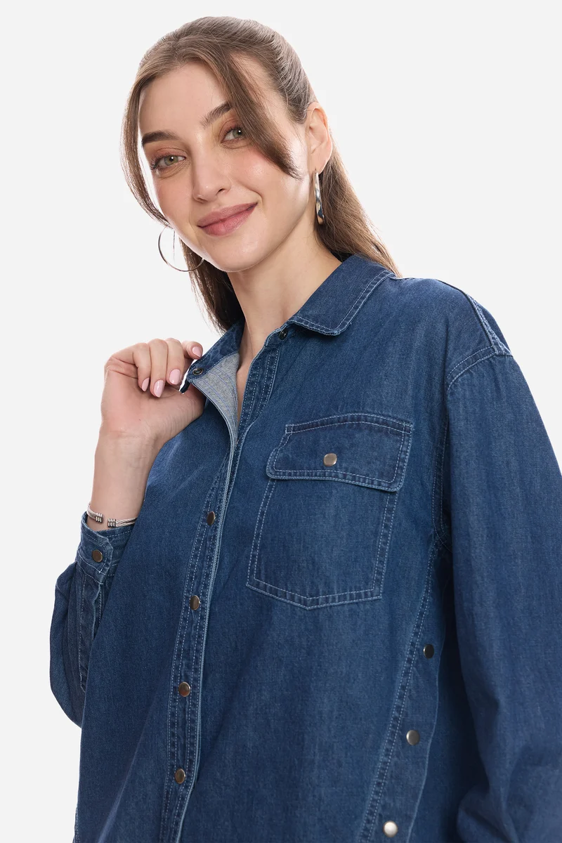 Harun|100% Cotton Snap Detail Shirt