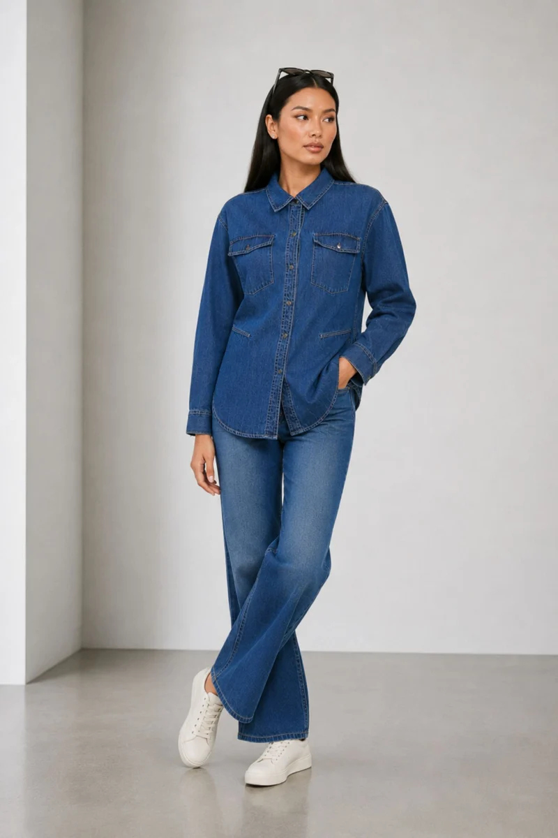 Eledee|100% Cotton Denim Oversizedshirt