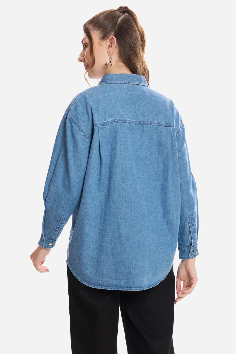 Ferhat|100% Cotton Snap Detail Shirt