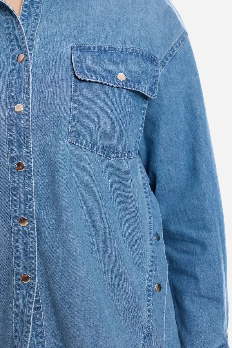 Ferhat|100% Cotton Snap Detail Shirt