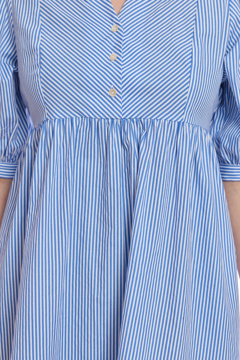Ebru|Cotton Puff Sleeve Mini Shirt Dress