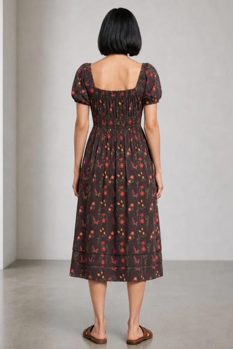 Janey|Lyocell Floral Elasticated Midi Dress