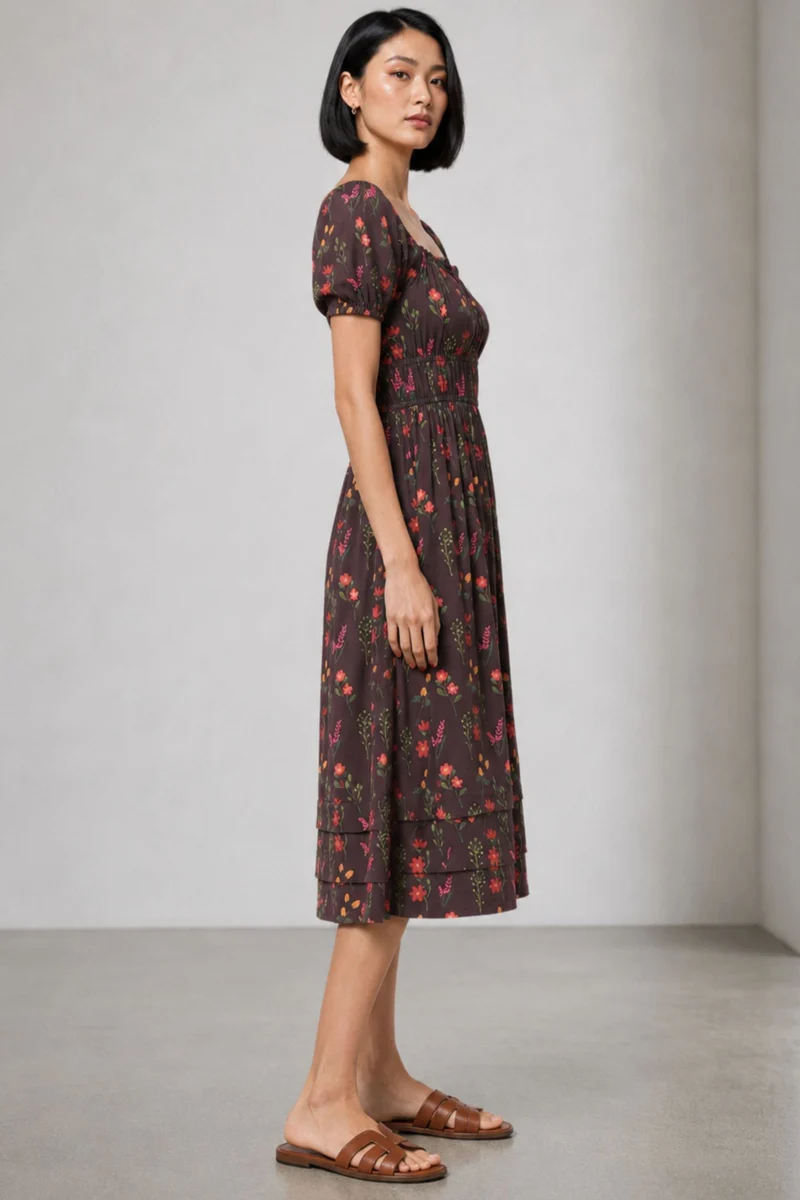Janey|Lyocell Floral Elasticated Midi Dress