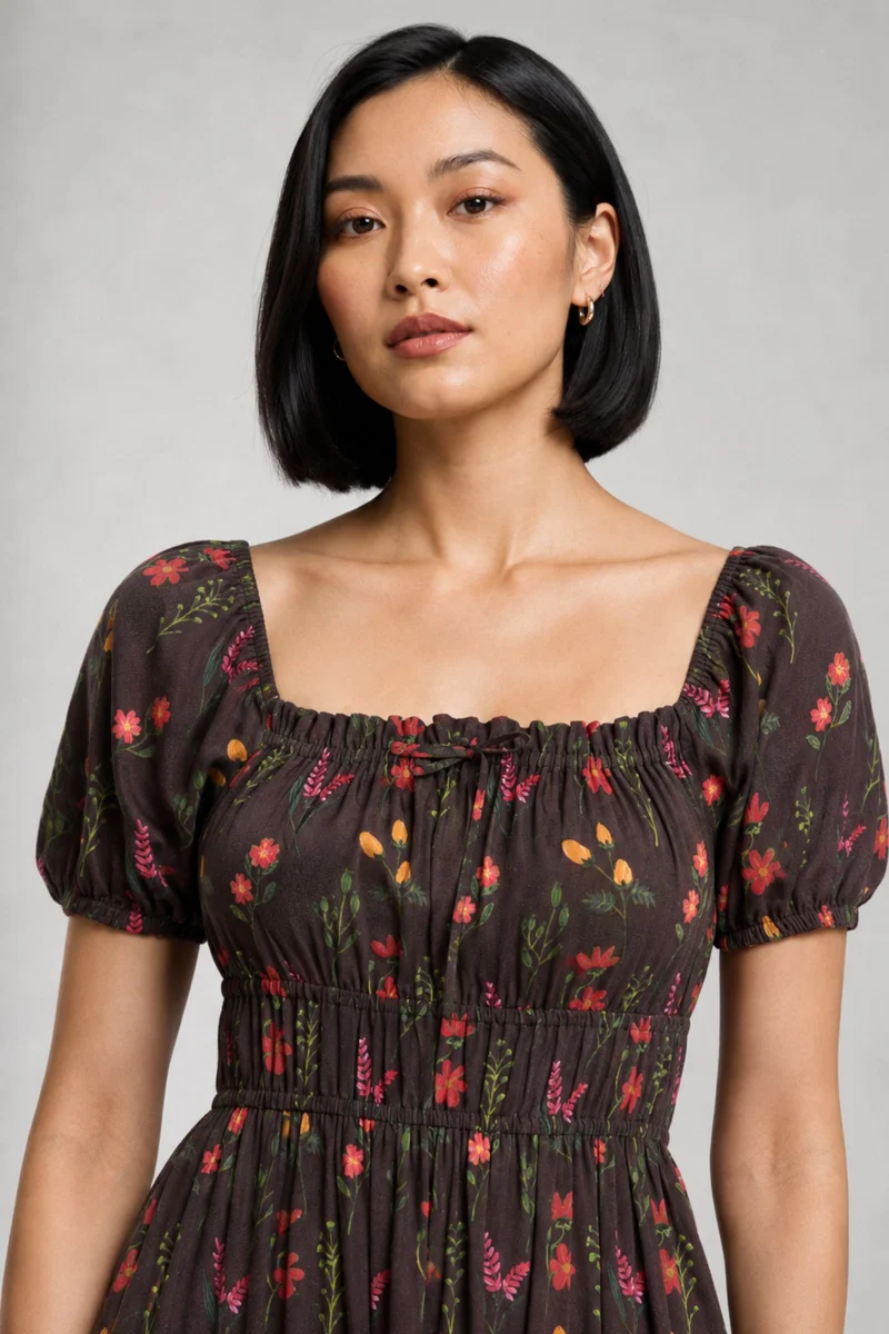 Janey|Lyocell Floral Elasticated Midi Dress