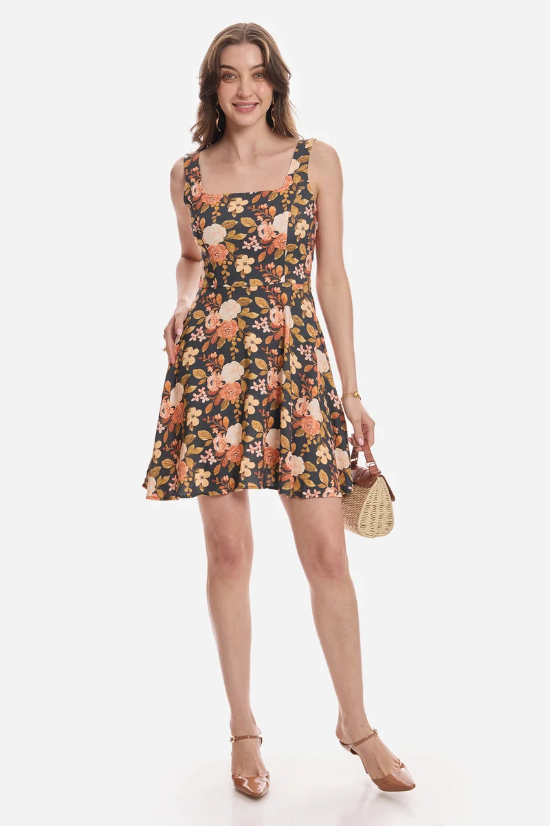 Liza|Lyocell Square Neck Mini Dress