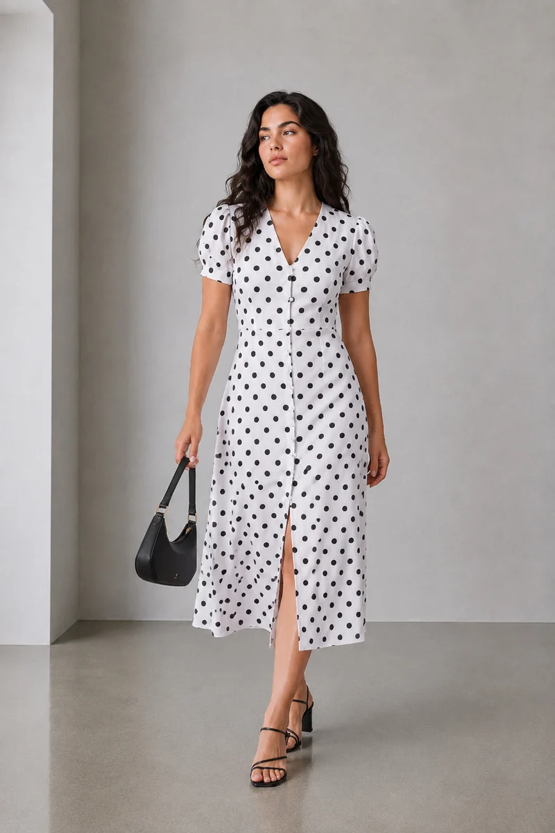 Ailis|100% Viscose V-Neck Gathered Dress