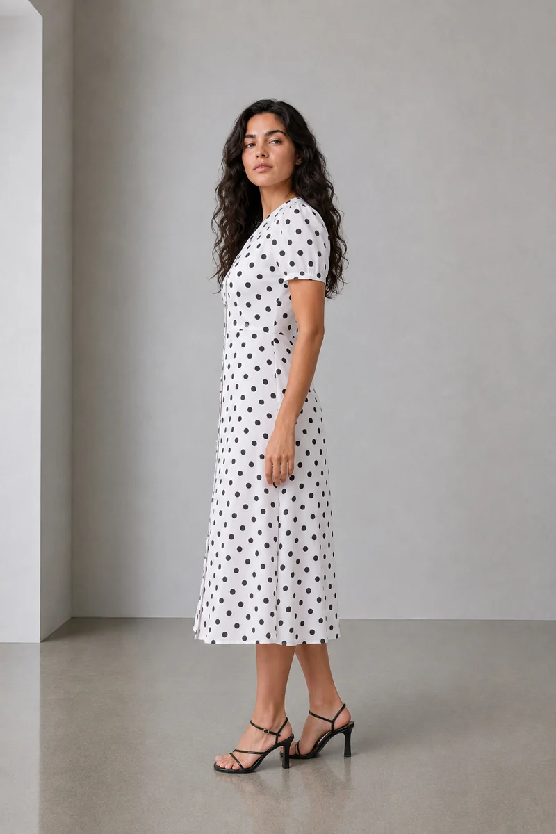 Ailis|100% Viscose V-Neck Gathered Dress