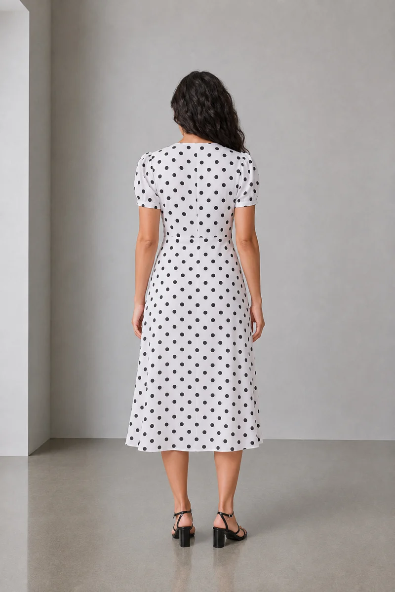 Ailis|100% Viscose V-Neck Gathered Dress