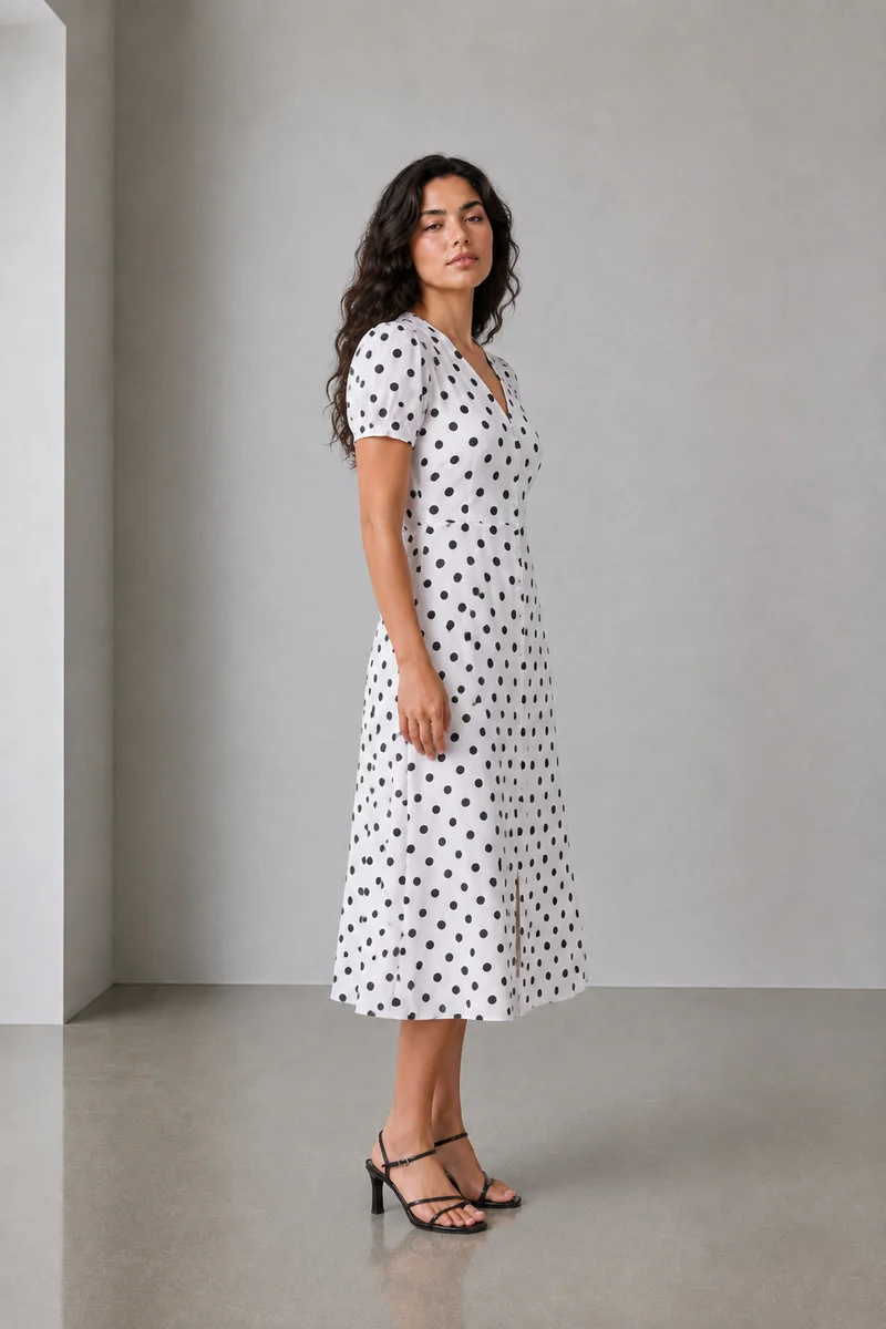 Ailis|100% Viscose V-Neck Gathered Dress