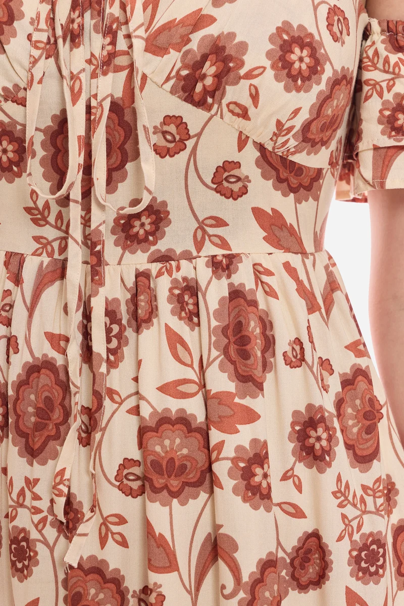 Gamze|100% Viscose Cold Shoulder Maxi Dress
