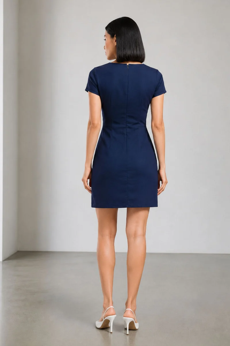 Atakan|100% Viscose Mini Shift Dress With Front Tie-Up