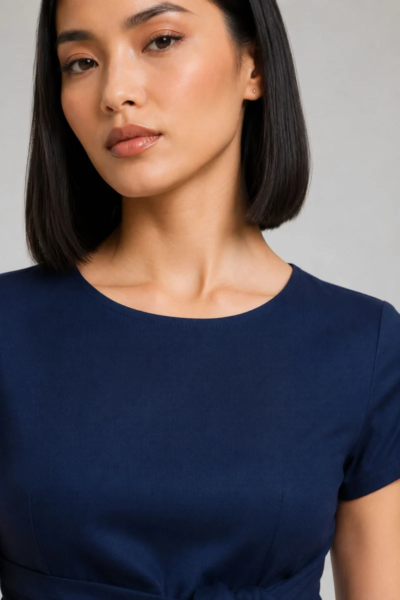 Atakan|100% Viscose Mini Shift Dress With Front Tie-Up