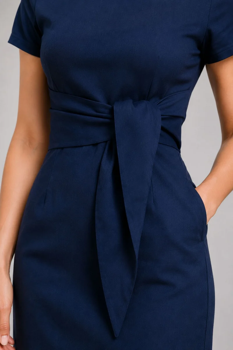 Atakan|100% Viscose Mini Shift Dress With Front Tie-Up