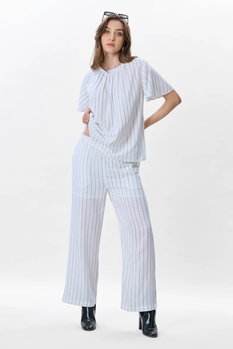Kori| Linen Striped Bell Sleeve Co-Ord