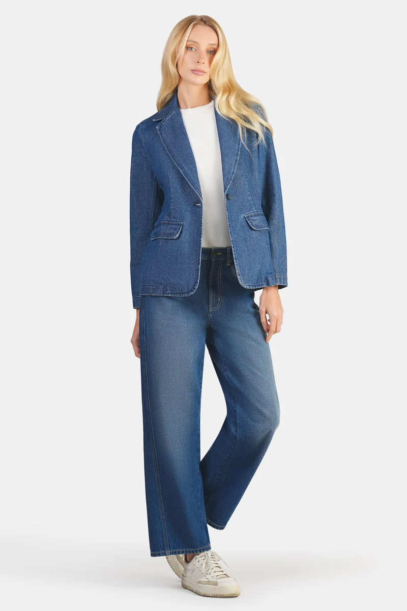 Shony|100% Cotton Single Breasted Denim Blazer