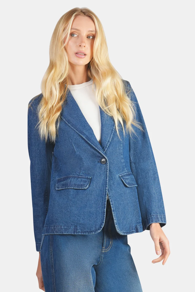 Shony|100% Cotton Single Breasted Denim Blazer