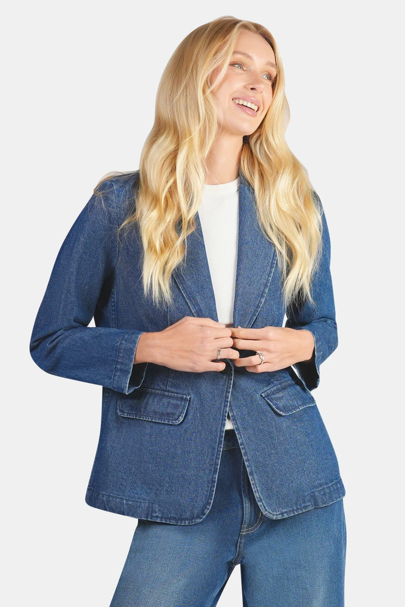 Shony|100% Cotton Single Breasted Denim Blazer