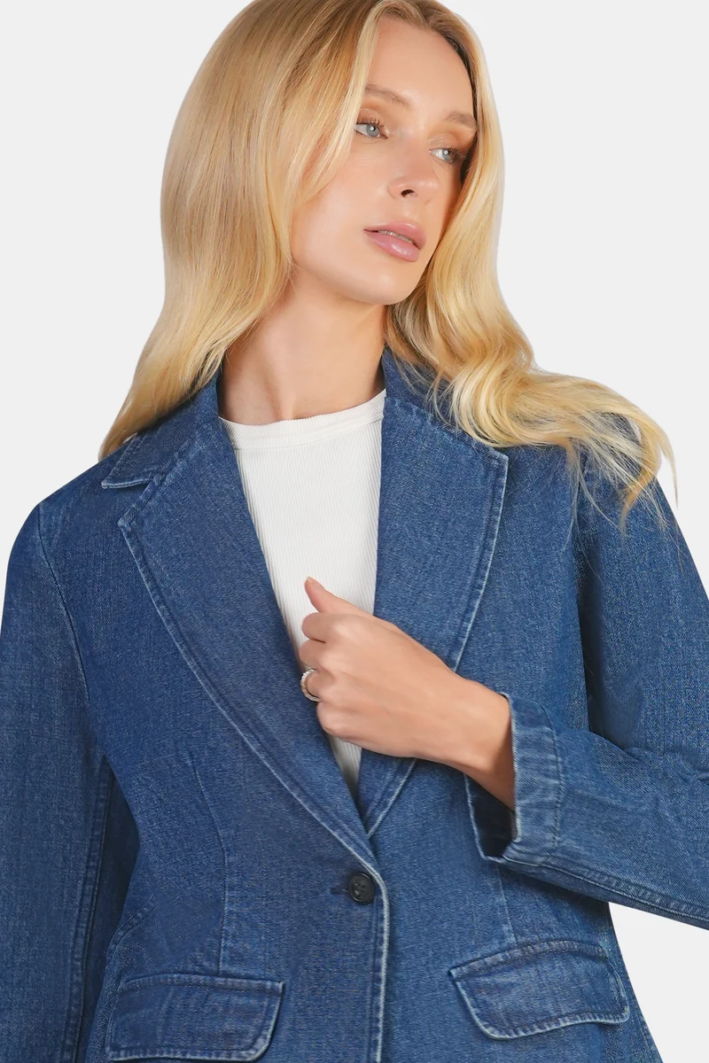 Shony|100% Cotton Single Breasted Denim Blazer