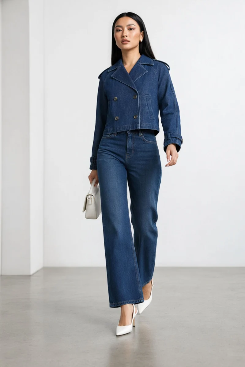 Rhona|100% Cotton Double Breasted Denim Blazer