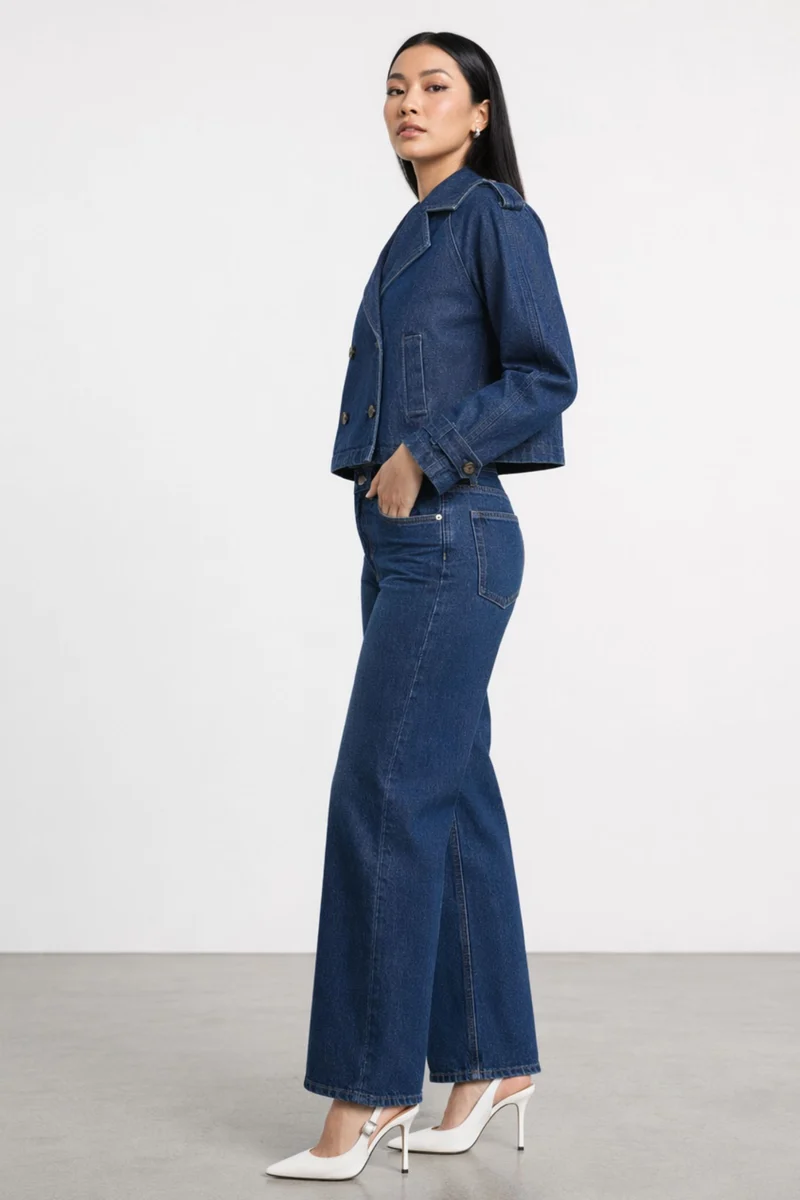 Rhona|100% Cotton Double Breasted Denim Blazer