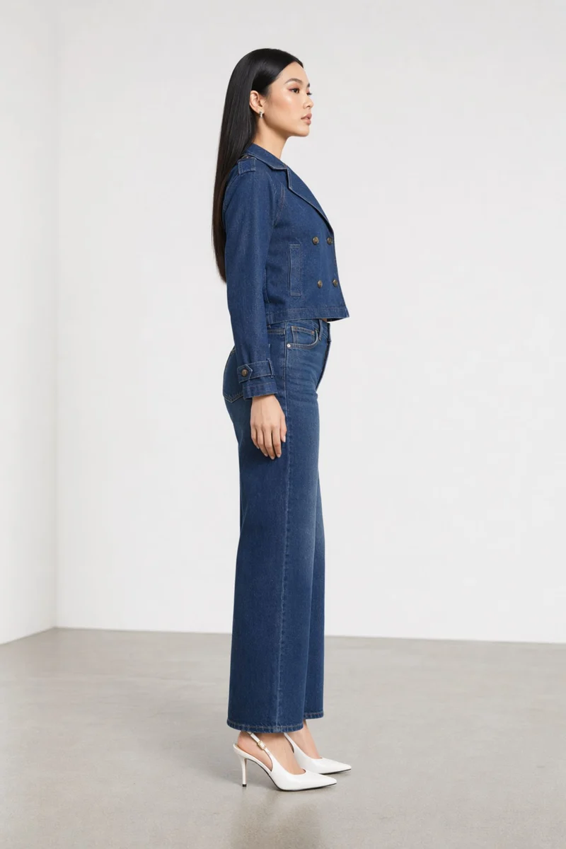 Rhona|100% Cotton Double Breasted Denim Blazer