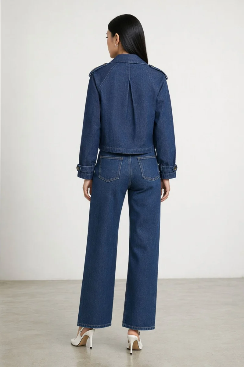 Rhona|100% Cotton Double Breasted Denim Blazer