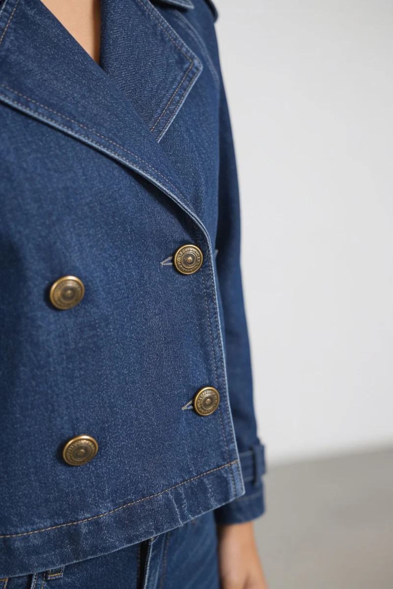 Rhona|100% Cotton Double Breasted Denim Blazer