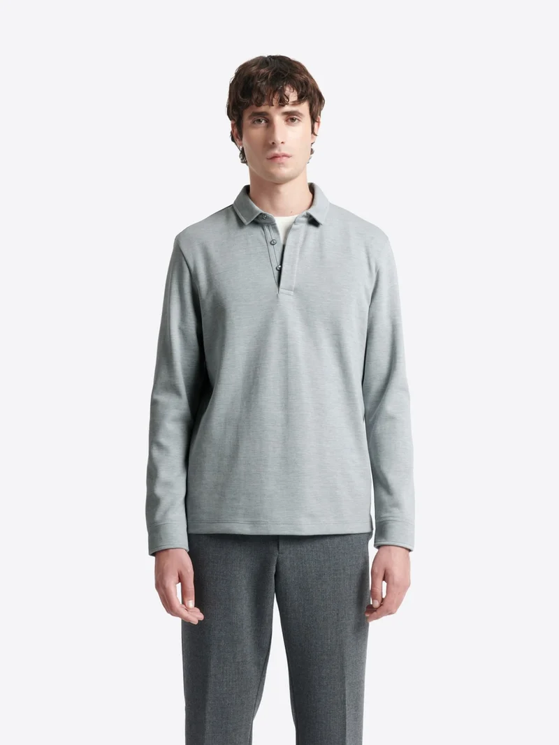 Polo manches longues chiné en coton