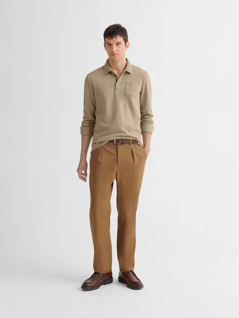 Polo manches longues chiné col boutonné