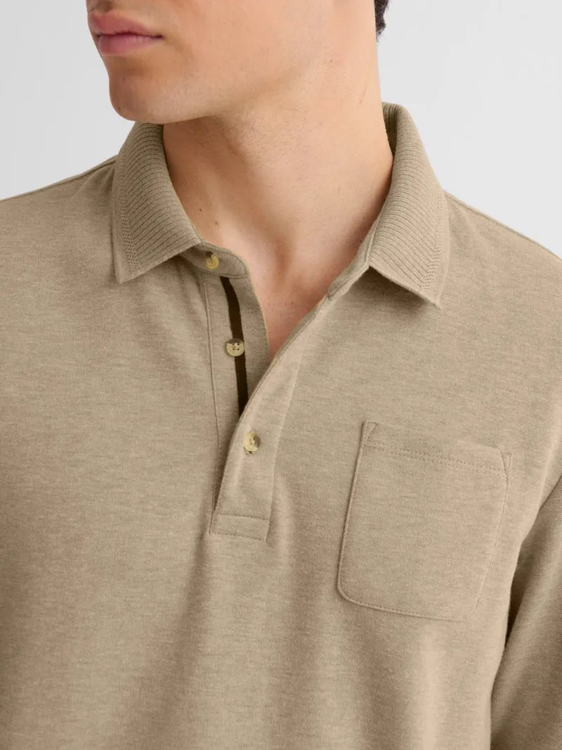 Polo manches longues chiné col boutonné