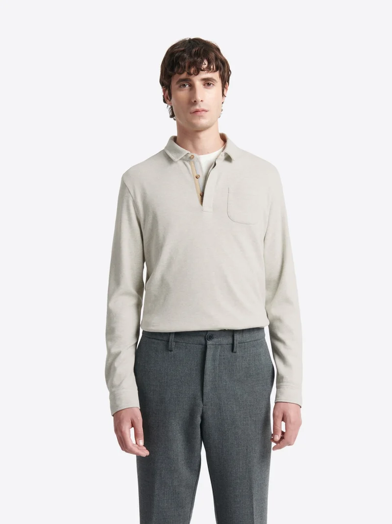 Polo manches longues chiné en coton