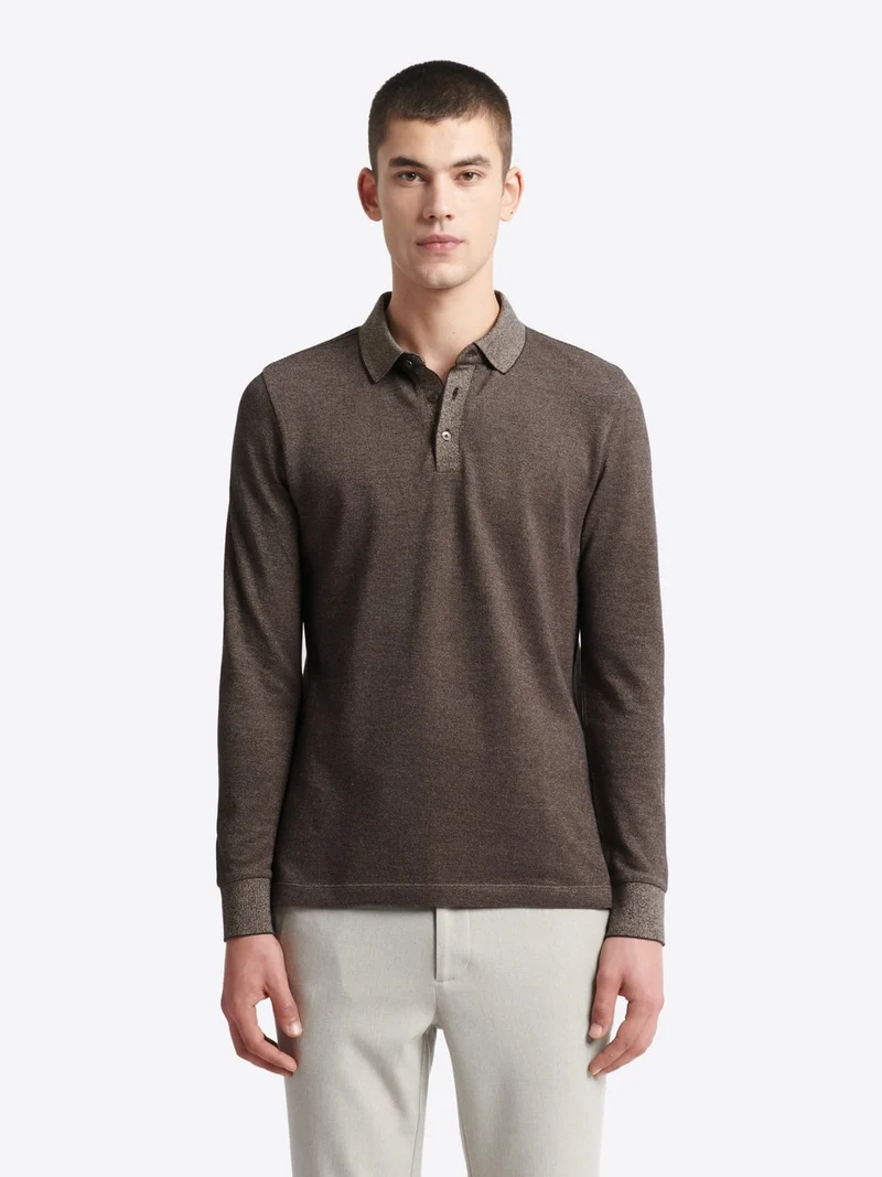 Polo manches longues chiné en coton