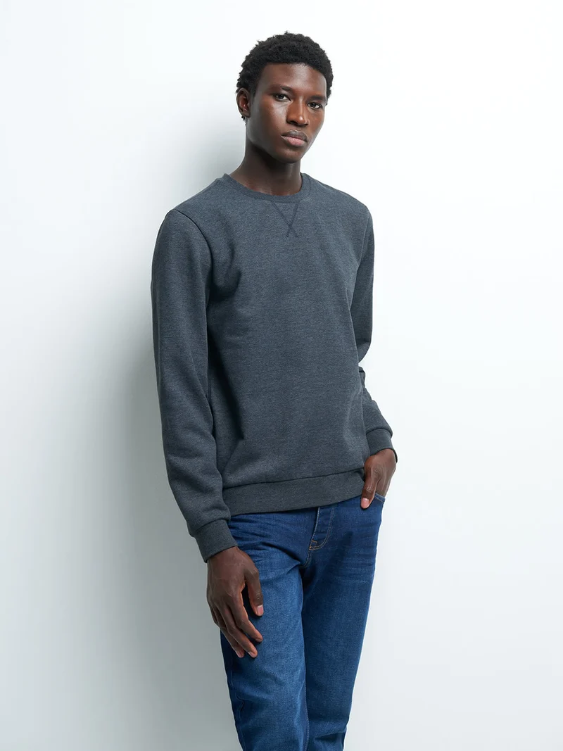 Sweat col rond molleton chiné