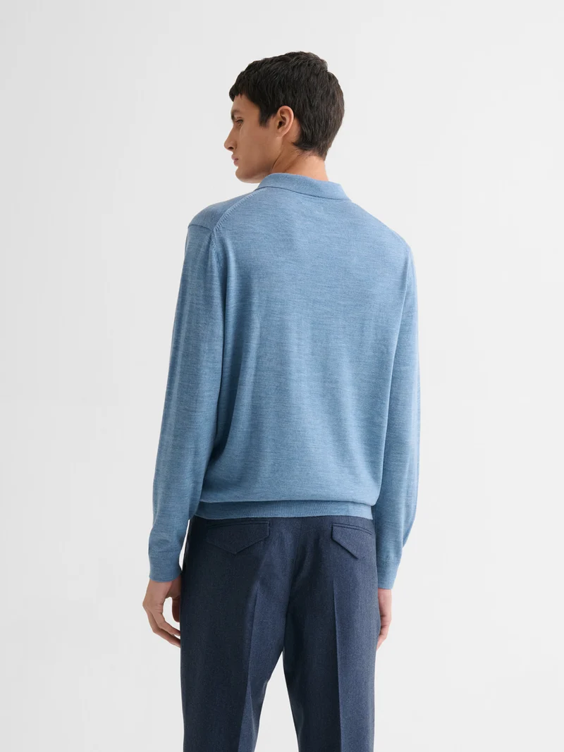 Polo boutonné en laine Mérinos